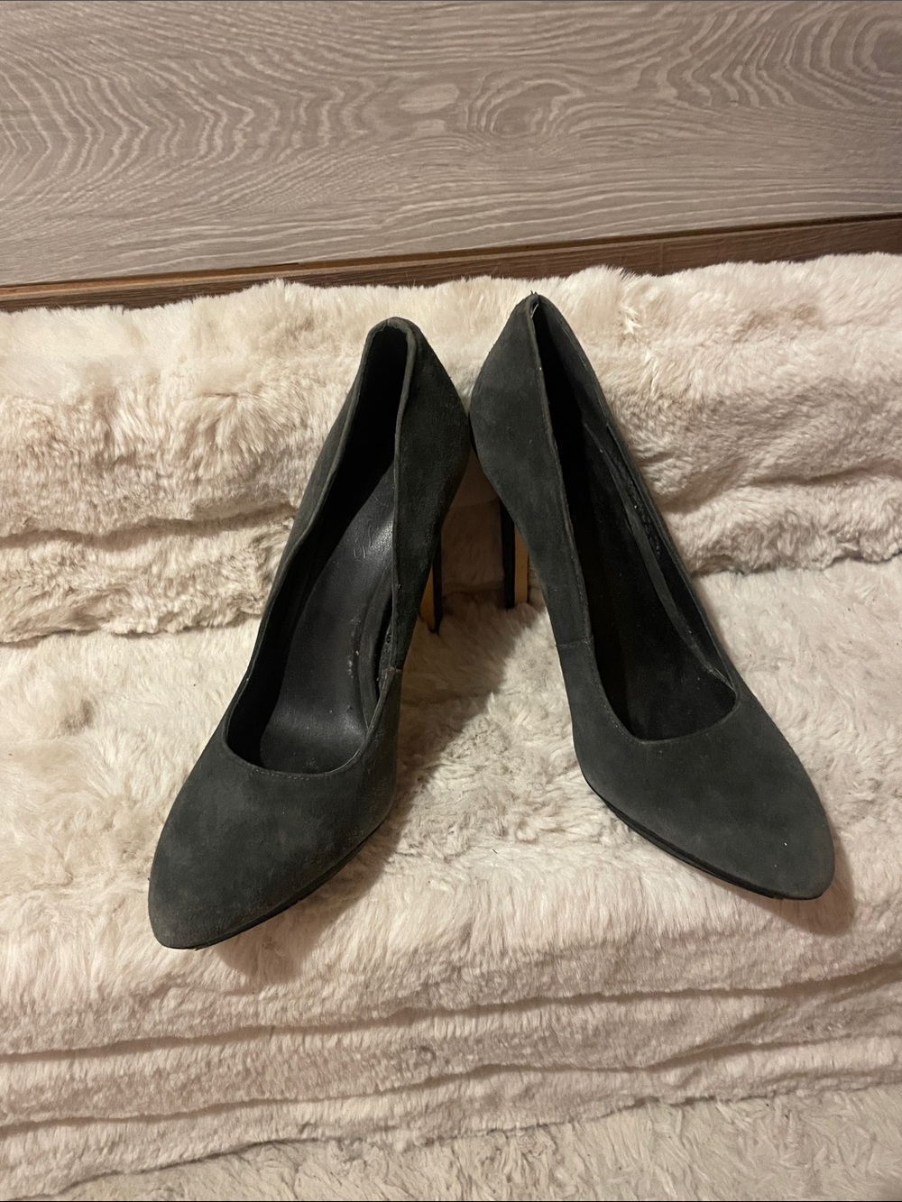 Lord & Taylor Black Suede Pointed-Toe Pumps with Stiletto Heel